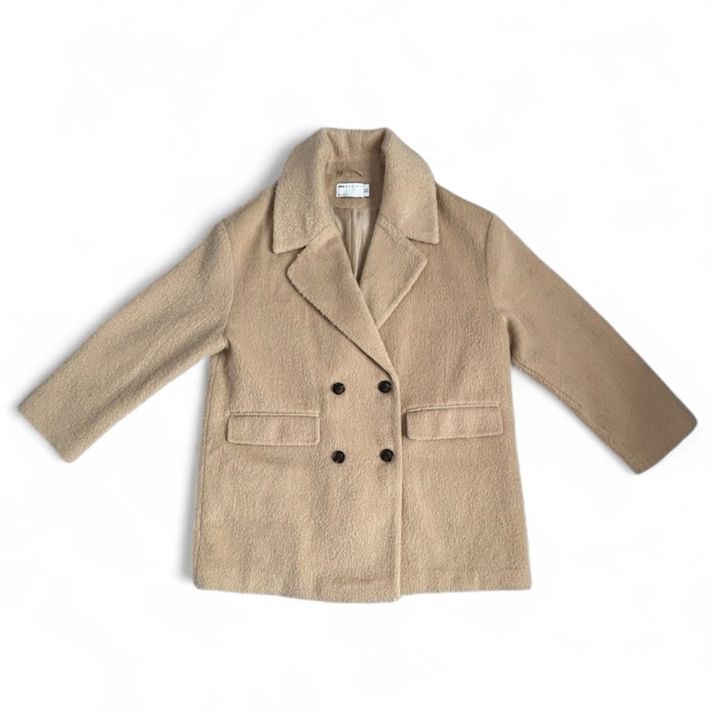 ASOS DESIGN Camel Bouclé Double-Breasted Coat (US 10)